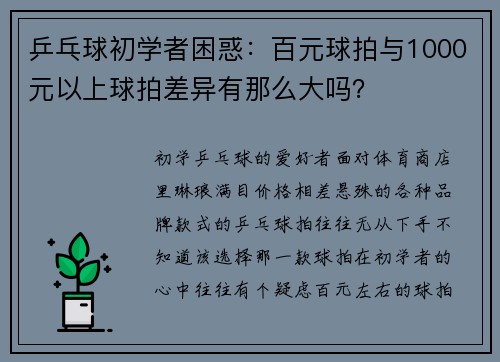 乒乓球初学者困惑：百元球拍与1000元以上球拍差异有那么大吗？